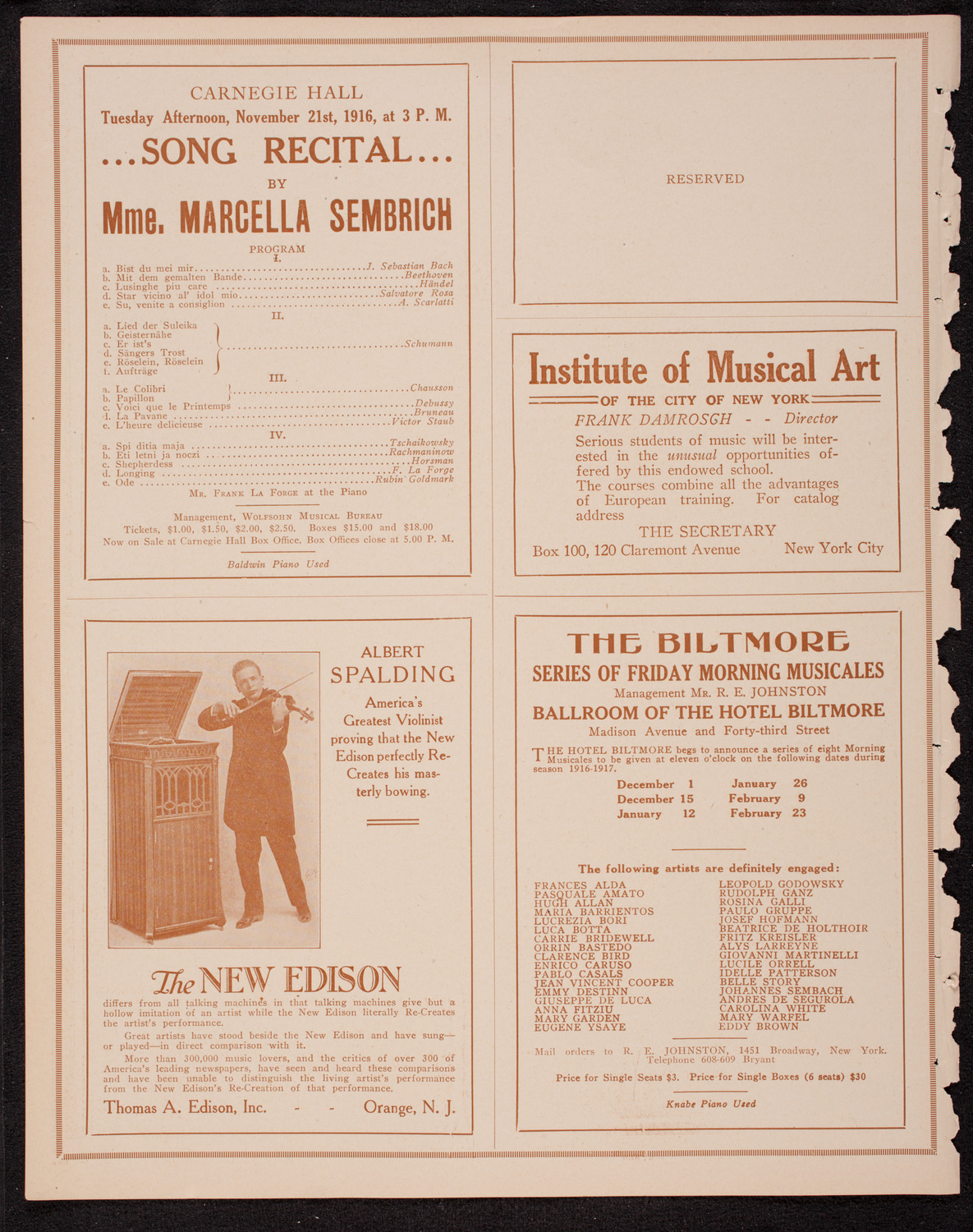 Vernon Stiles, Tenor, November 16, 1916, program page 2