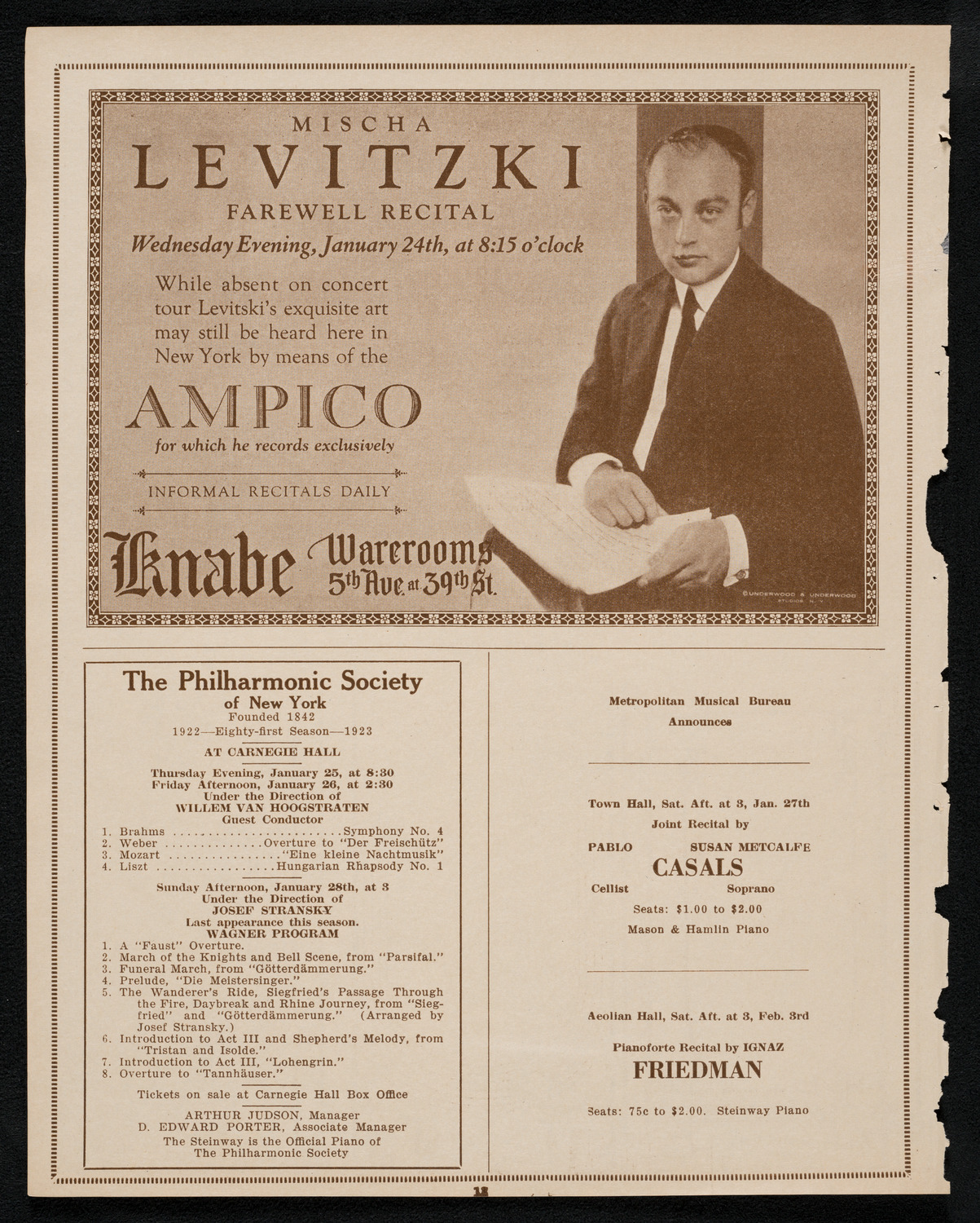 Cleveland Orchestra, January 23, 1923, program page 12