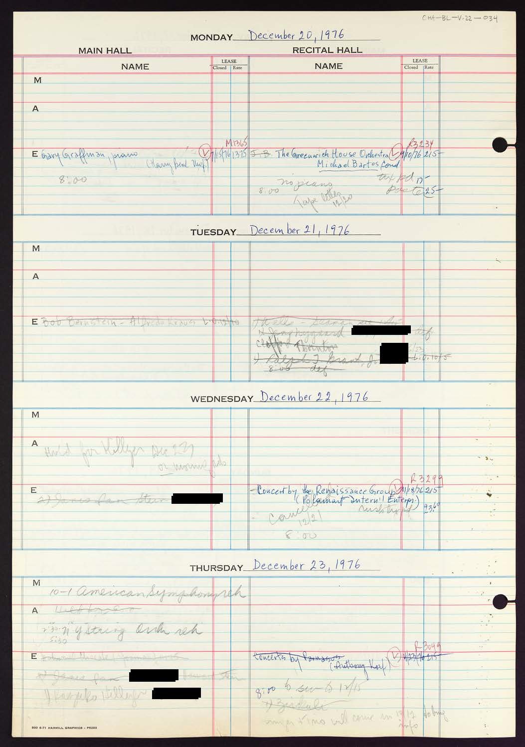 Carnegie Hall Booking Ledger, volume 22, page 34