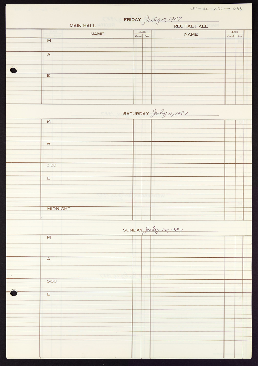 Carnegie Hall Booking Ledger, volume 32, page 93