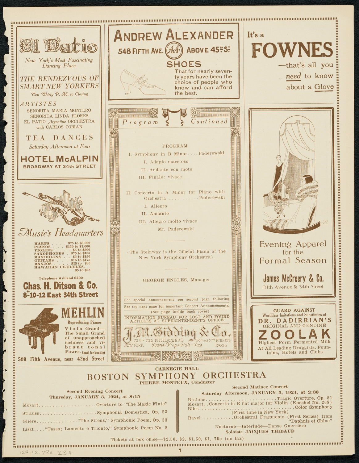 New York Symphony Orchestra, December 28, 1923, program page 7