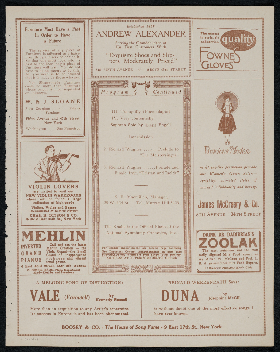 National Symphony Orchestra, February 8, 1921, program page 7