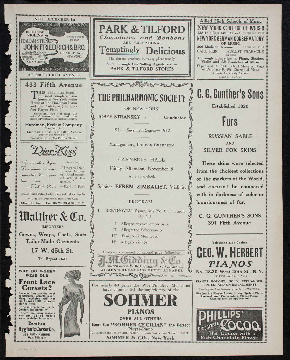 New York Philharmonic, November 3, 1911, program page 5