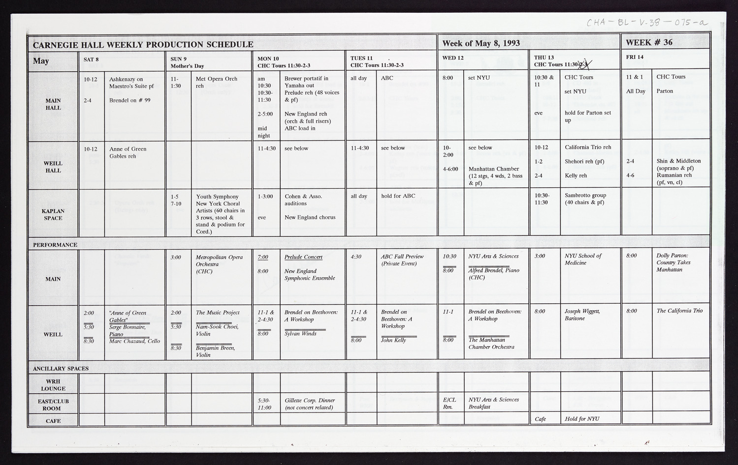 Carnegie Hall Booking Ledger, volume 38, page 75a