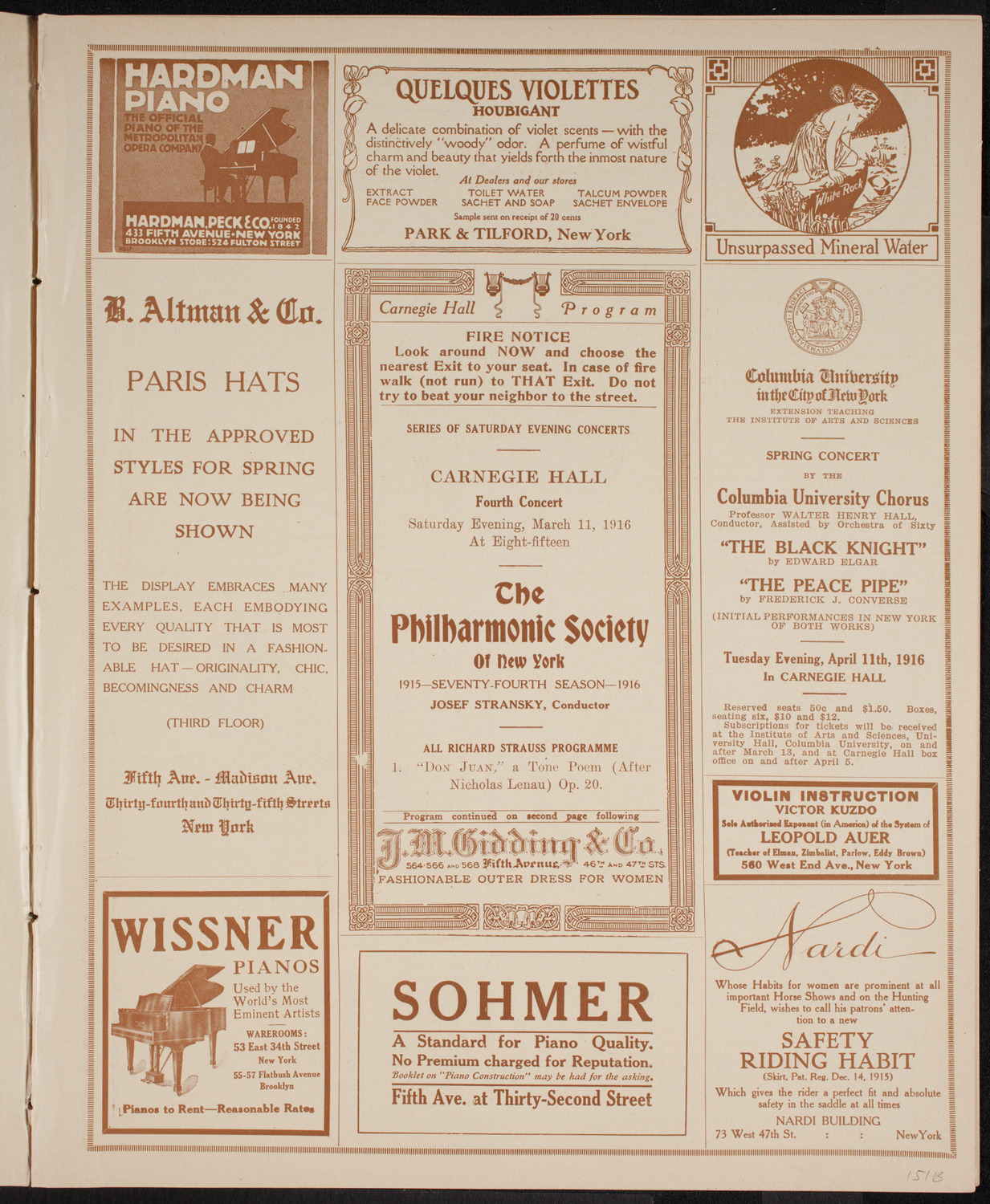New York Philharmonic, March 11, 1916, program page 5