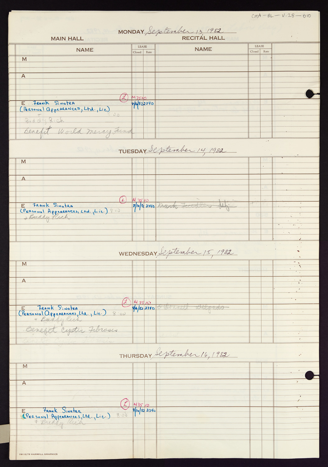 Carnegie Hall Booking Ledger, volume 28, page 10