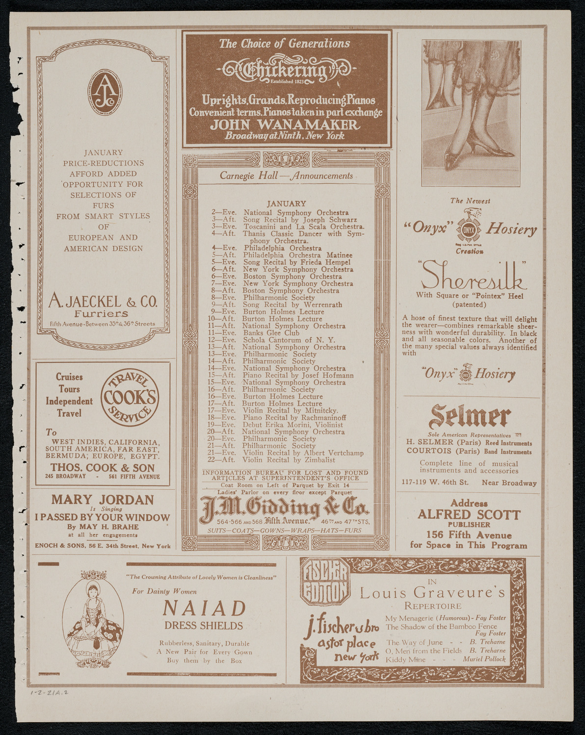 New York Philharmonic, January 2, 1921, program page 3