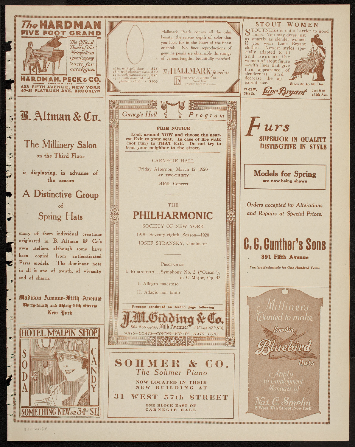 New York Philharmonic, March 12, 1920, program page 5