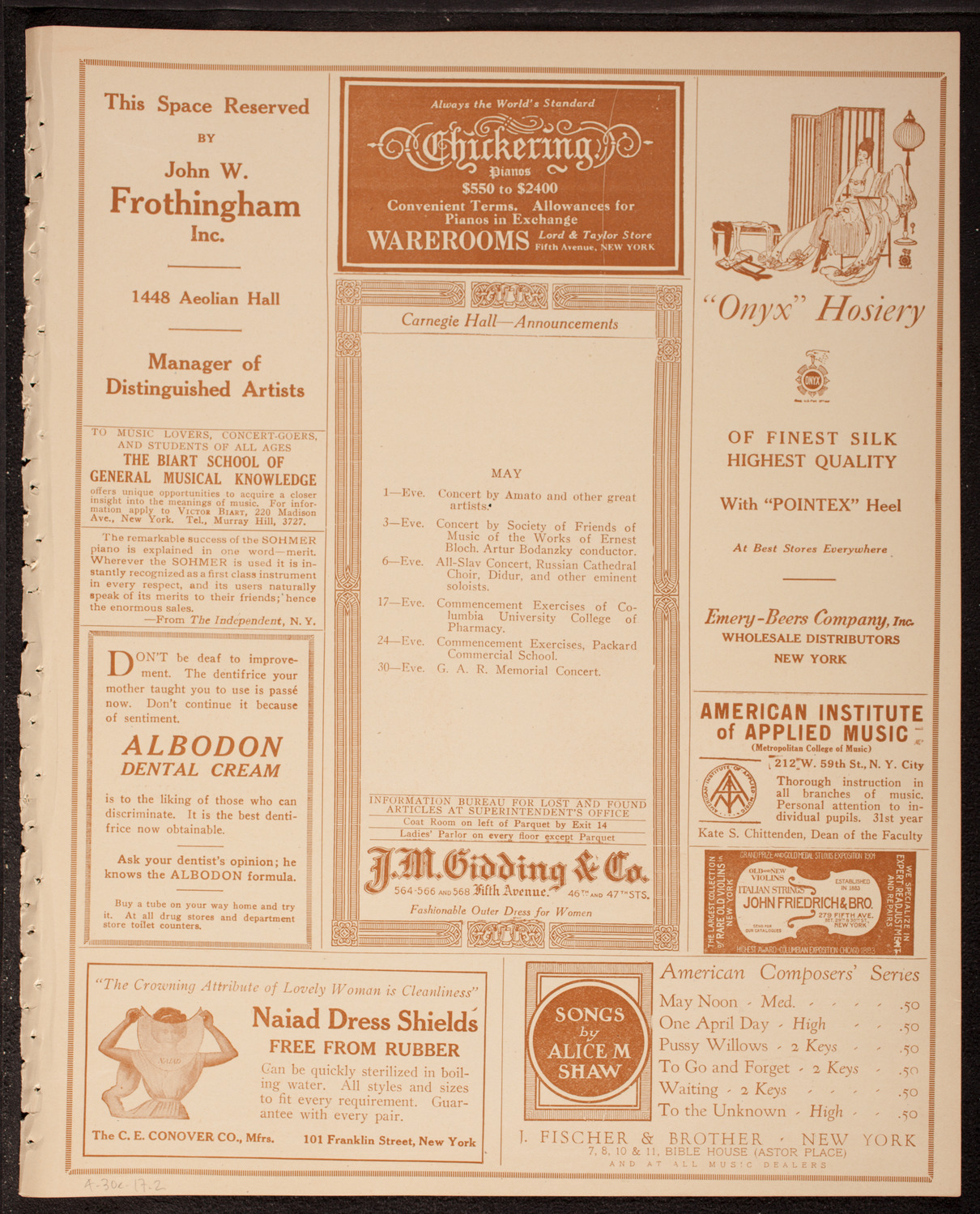 Benefit: St. Andrew's One Cent Coffee Stands Society, April 30, 1917, program page 3