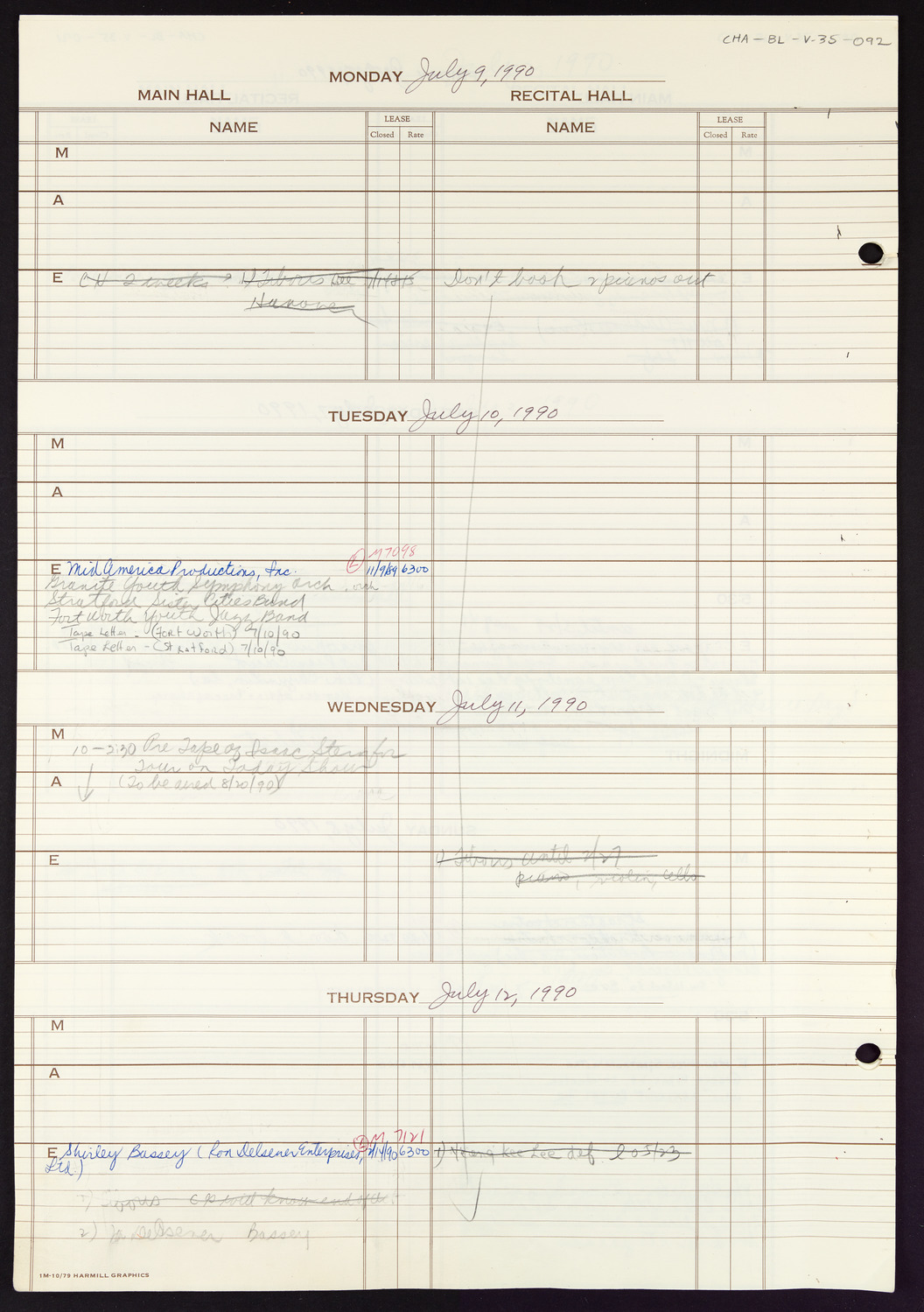 Carnegie Hall Booking Ledger, volume 35, page 92