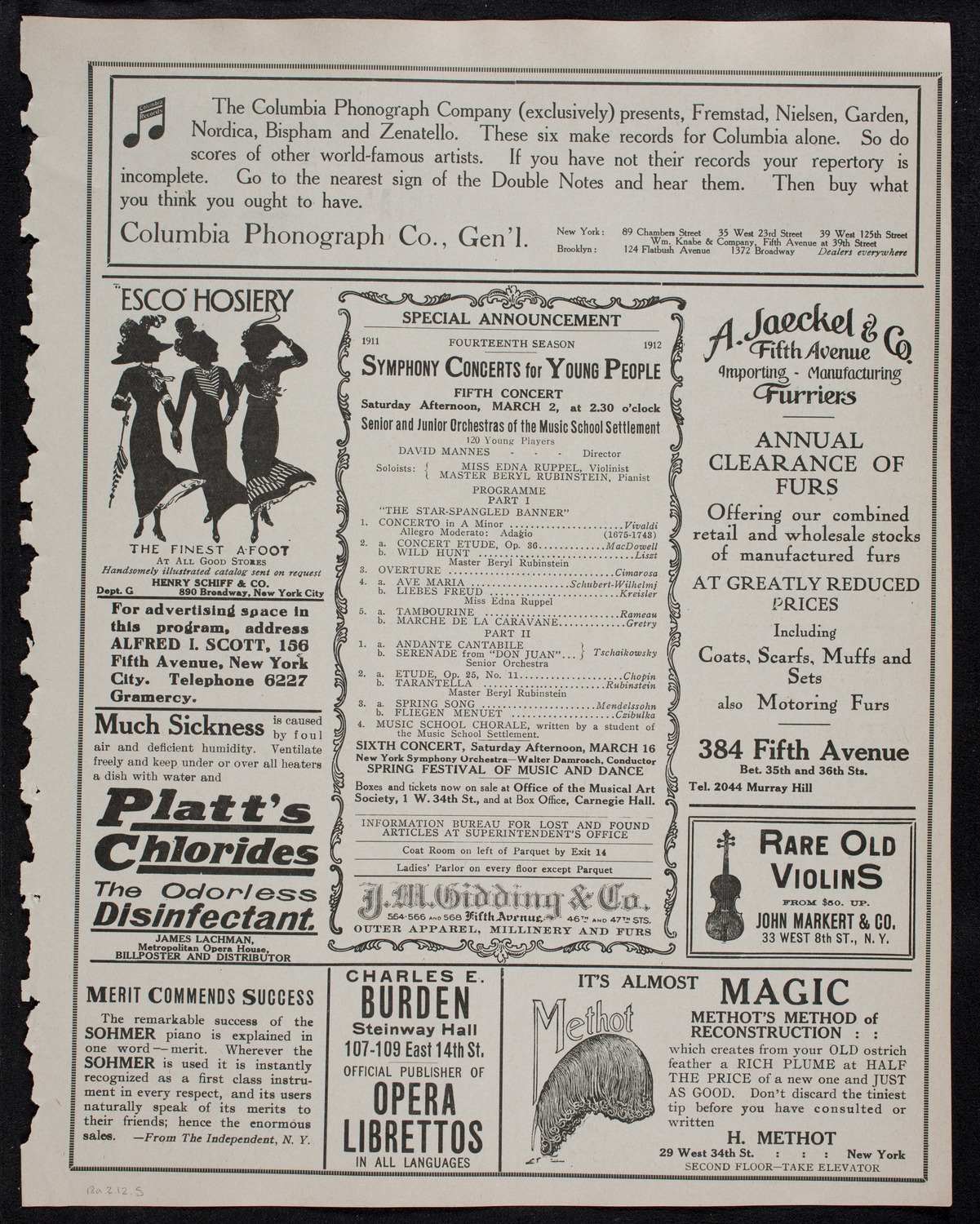 New York Philharmonic, February 18, 1912, program page 9