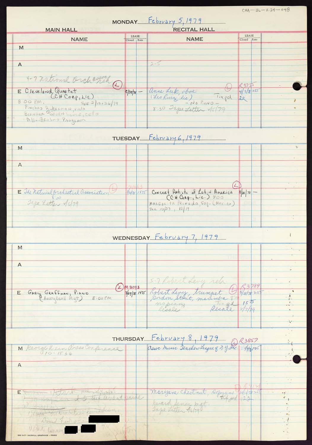 Carnegie Hall Booking Ledger, volume 24, page 48