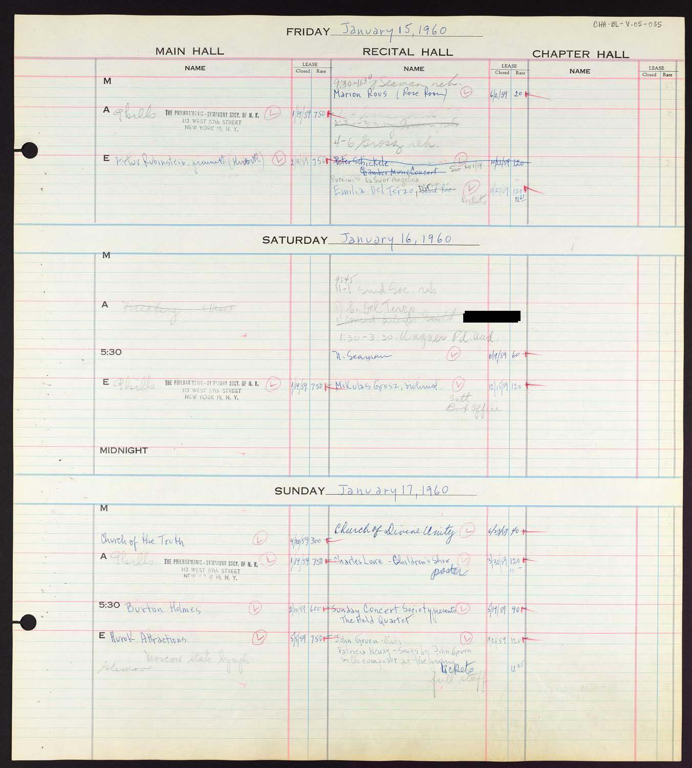 Carnegie Hall Booking Ledger, volume 5, page 35