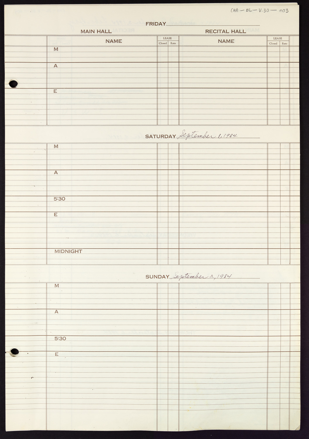 Carnegie Hall Booking Ledger, volume 30, page 3