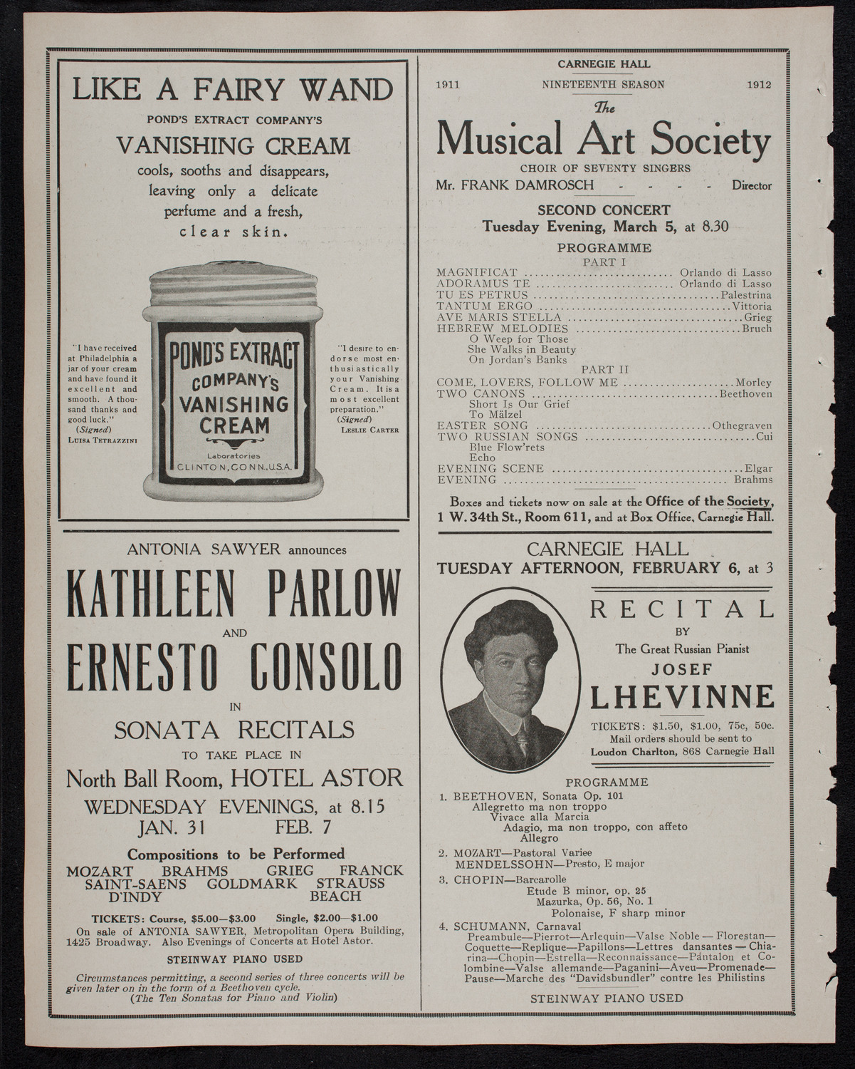 Josef Hofmann, Piano, January 27, 1912, program page 8