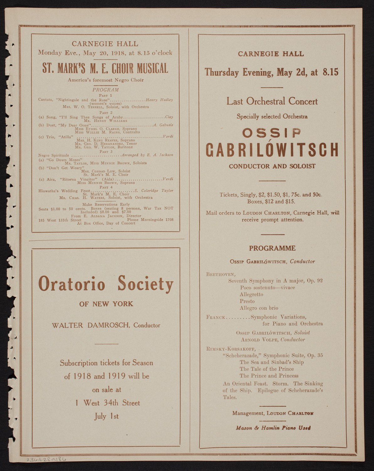 Toscha Seidel, Violin, April 28, 1918, program page 11