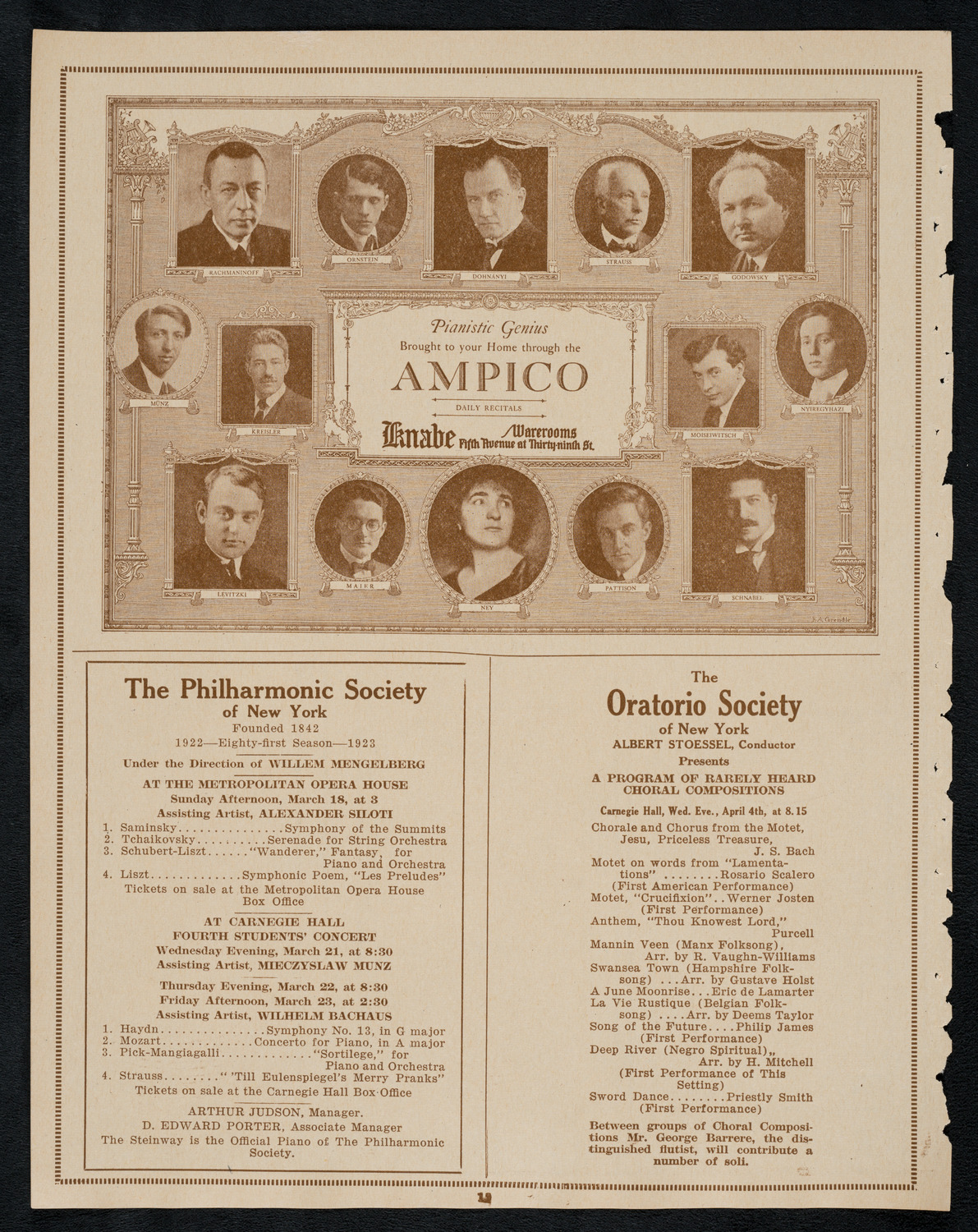 New York Philharmonic, March 11, 1923, program page 12