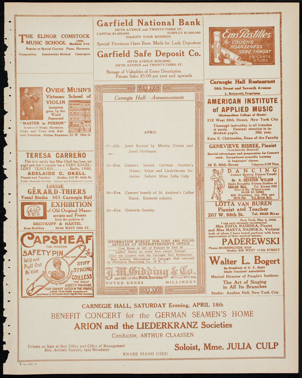 New York Banks' Glee Club, April 16, 1914, program page 3