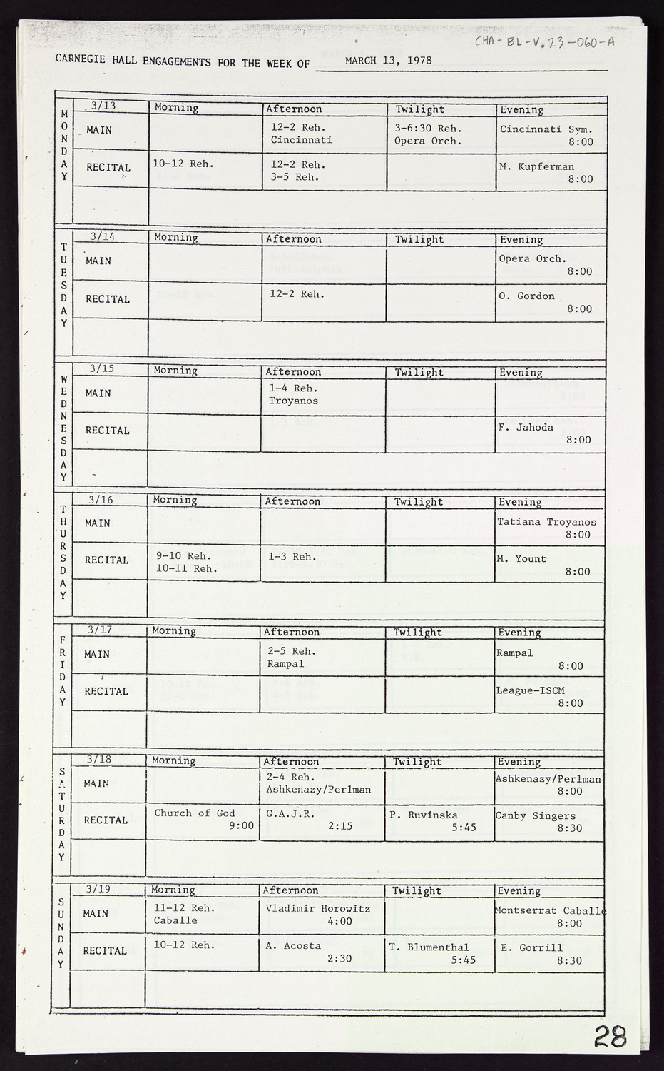 Carnegie Hall Booking Ledger, volume 23, page 60a