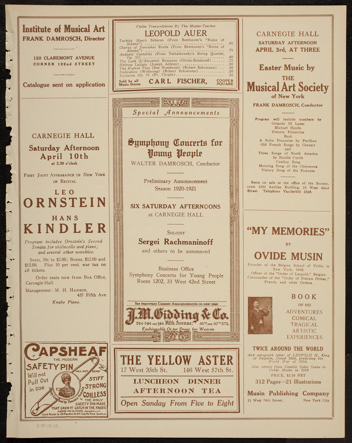 New Symphony Orchestra, March 30, 1920, program page 9