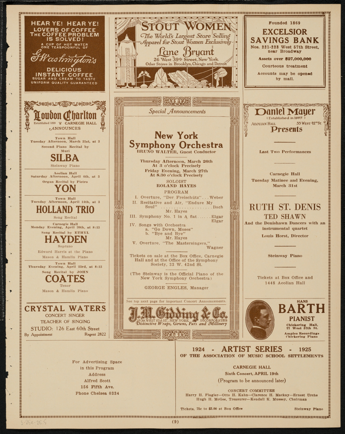 Frieda Hempel, Soprano, March 25, 1925, program page 9