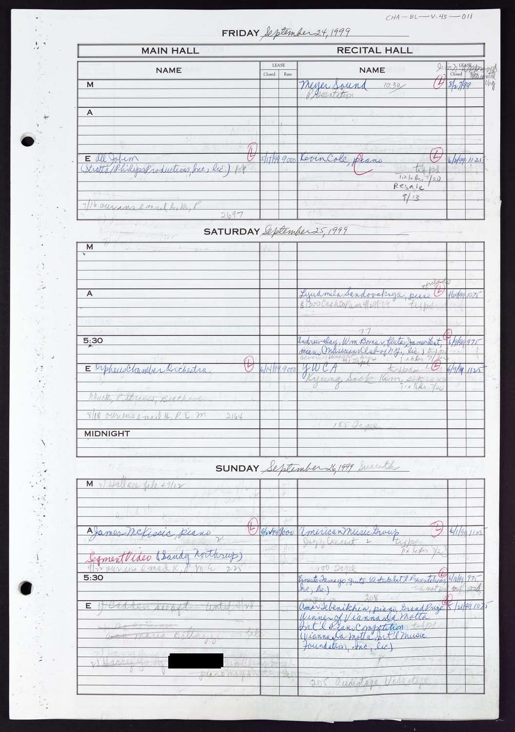 Carnegie Hall Booking Ledger, volume 45, page 11