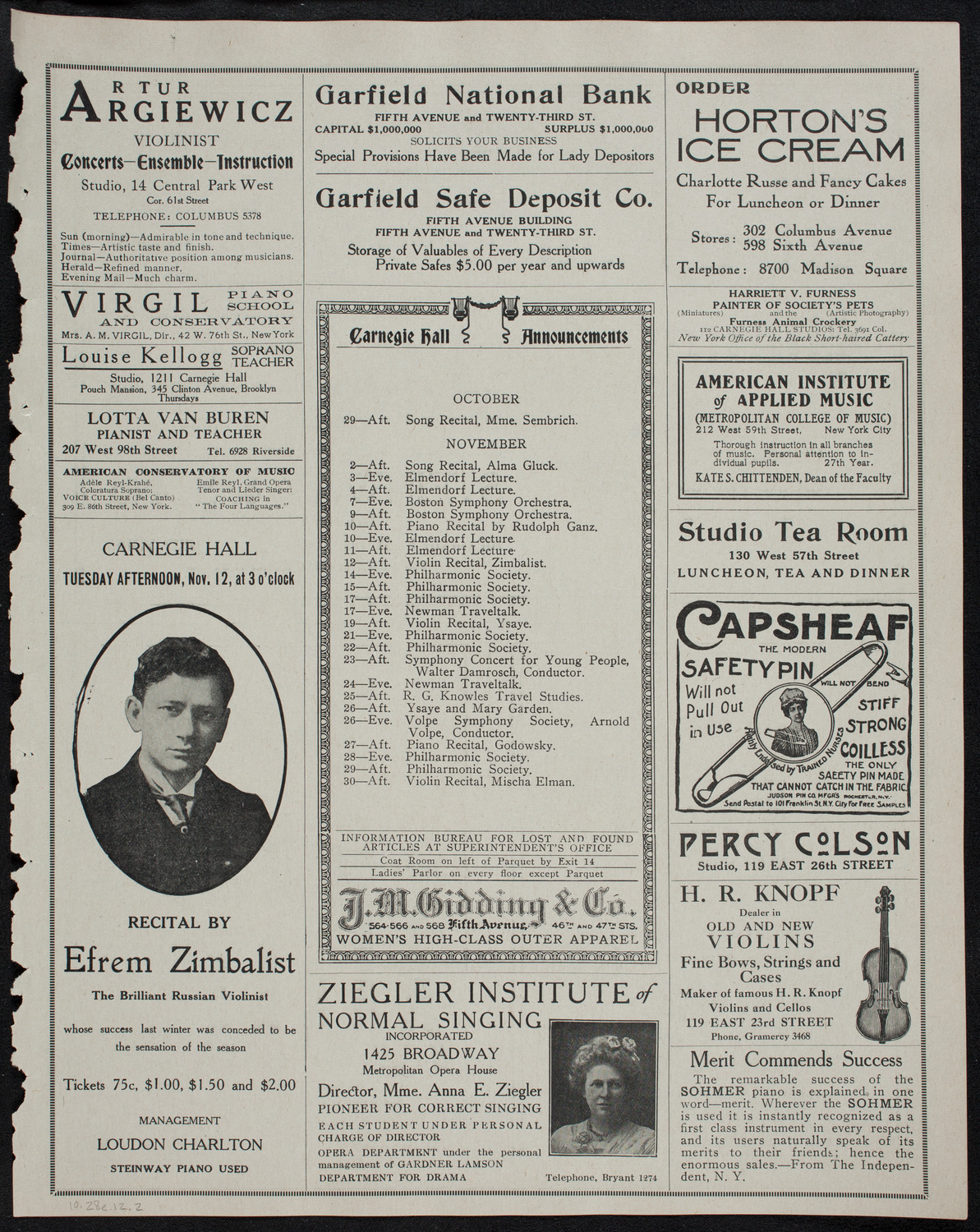 Cristeta Goñi, Violin, assisted by the Gwent Male Glee Singers, October 28, 1912, program page 3