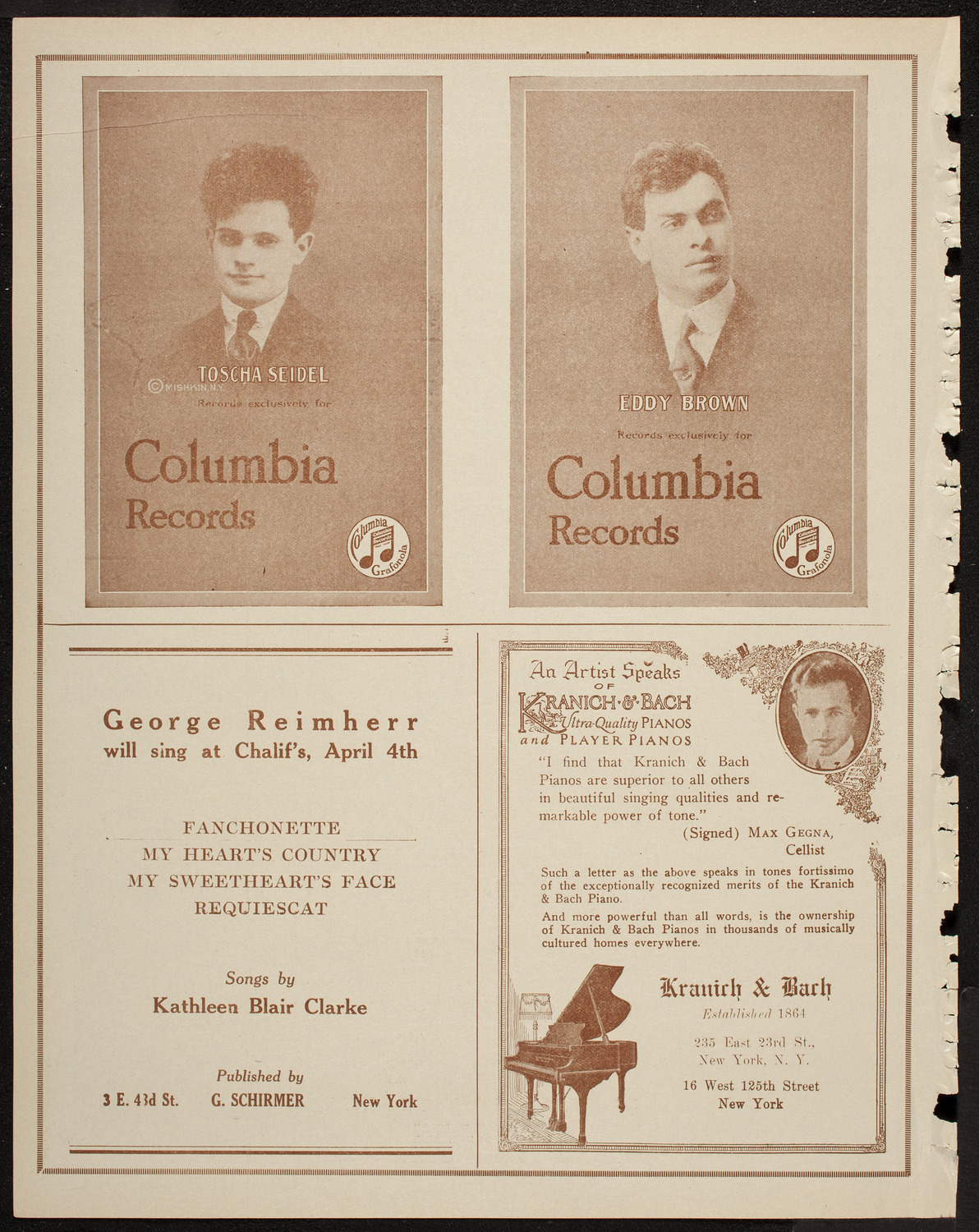 Eddy Brown, Violin, and Anna Booke, Soprano, April 4, 1920, program page 6