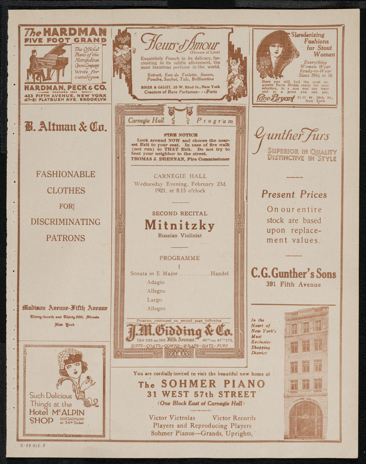 Issay Mitnitzky, Violin, February 23, 1921, program page 5