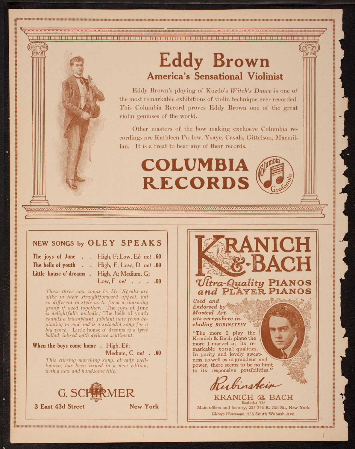 Fritz Kreisler, Violin, October 28, 1917, program page 6