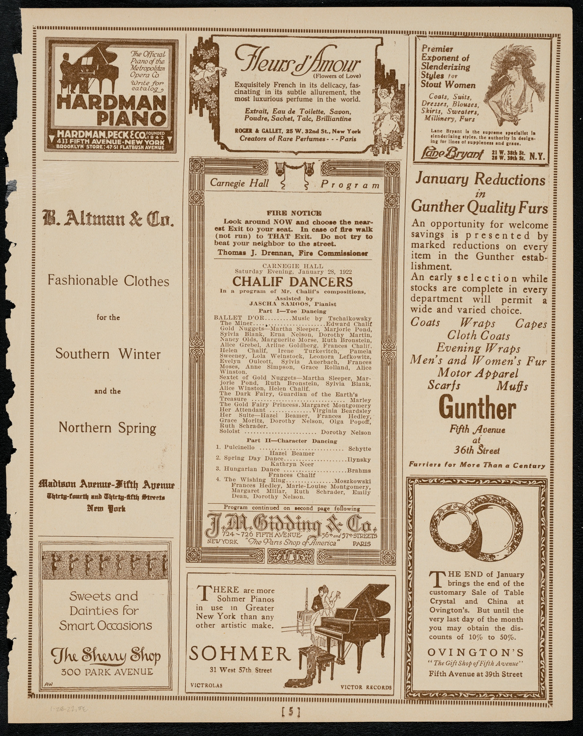 Chalif Dancers, January 28, 1922, program page 5