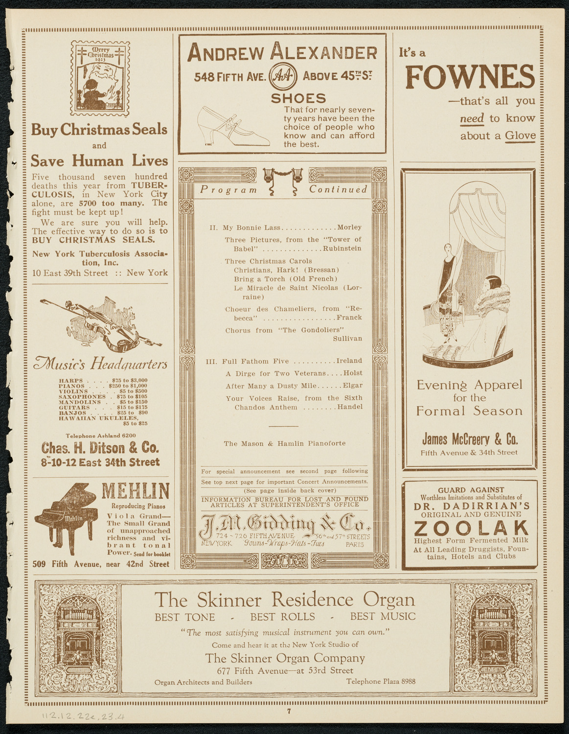 Harvard Glee Club, December 22, 1923, program page 7