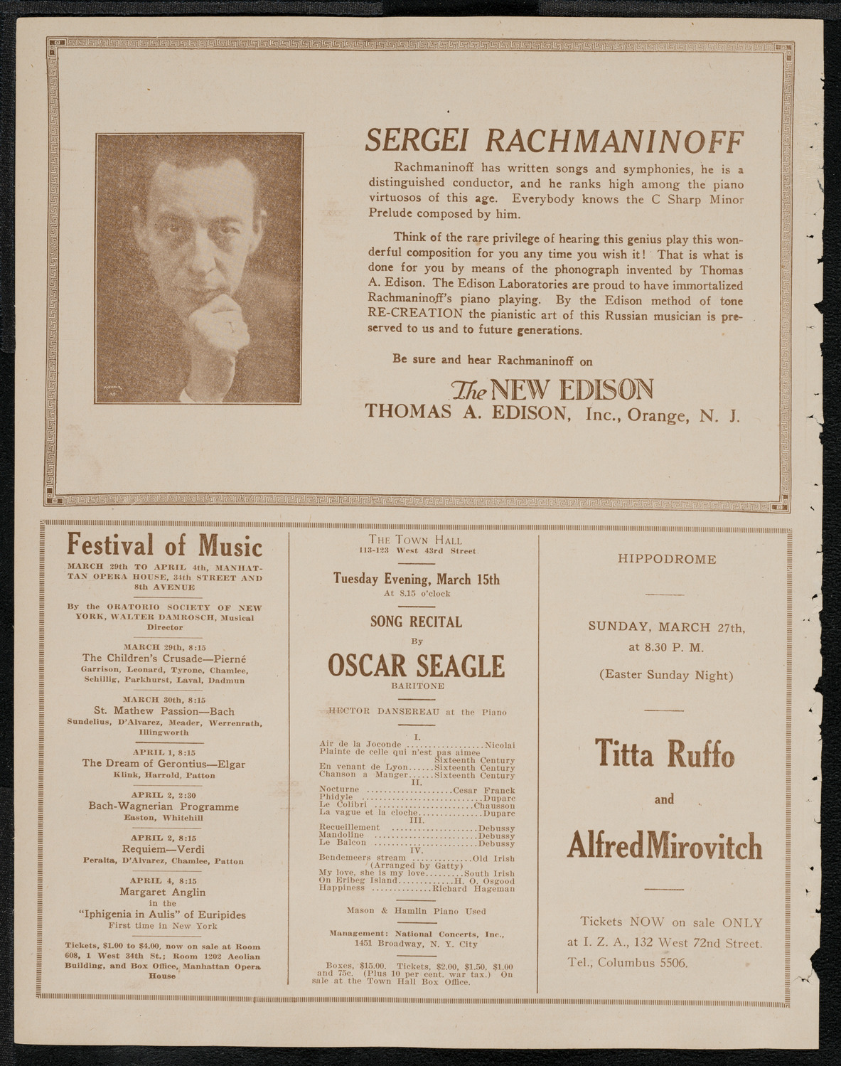 New York Philharmonic, March 11, 1921, program page 2
