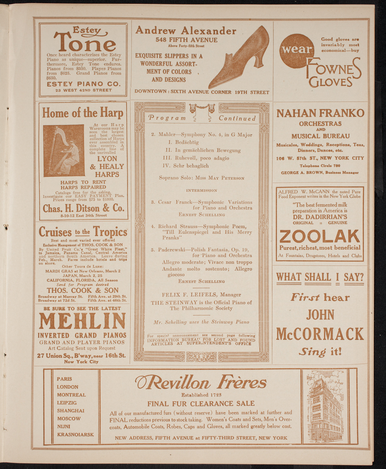 New York Philharmonic, February 25, 1916, program page 7