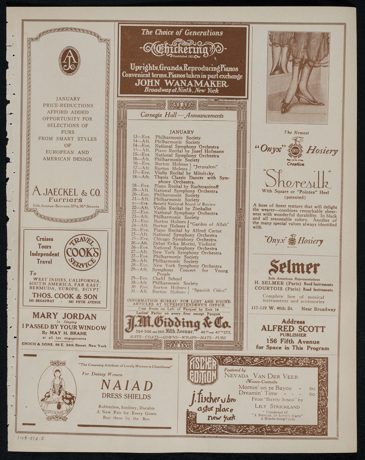 National Symphony Orchestra, January 13, 1921, program page 3