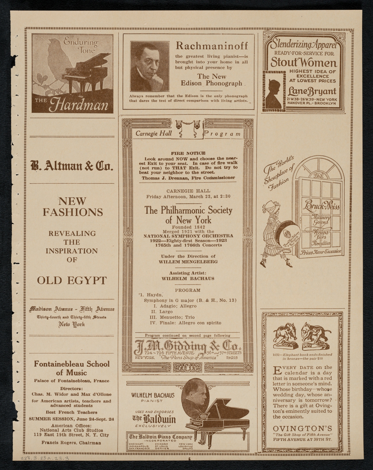 New York Philharmonic, March 23, 1923, program page 5