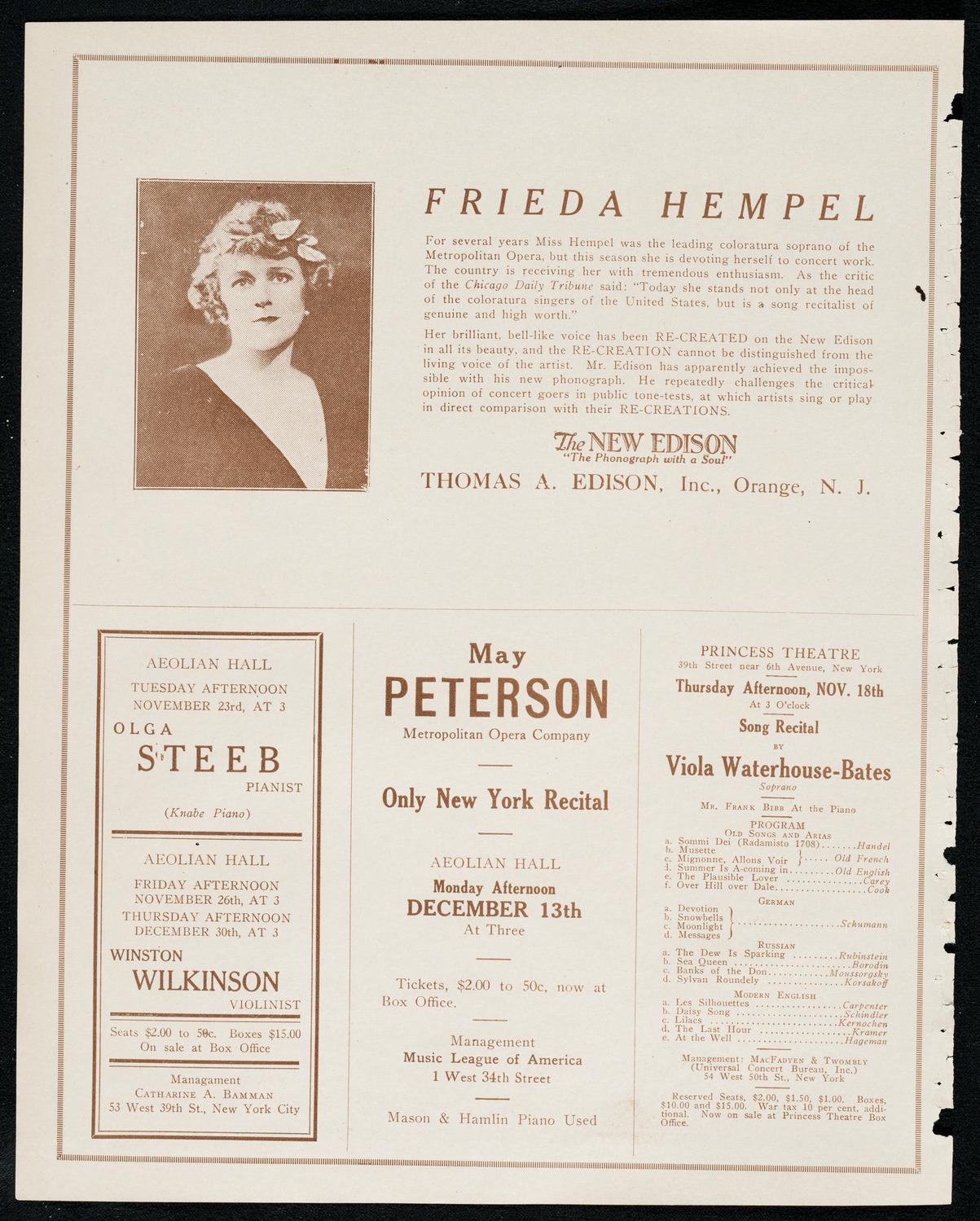 Idelle Patterson, Soprano, November 14, 1920, program page 2