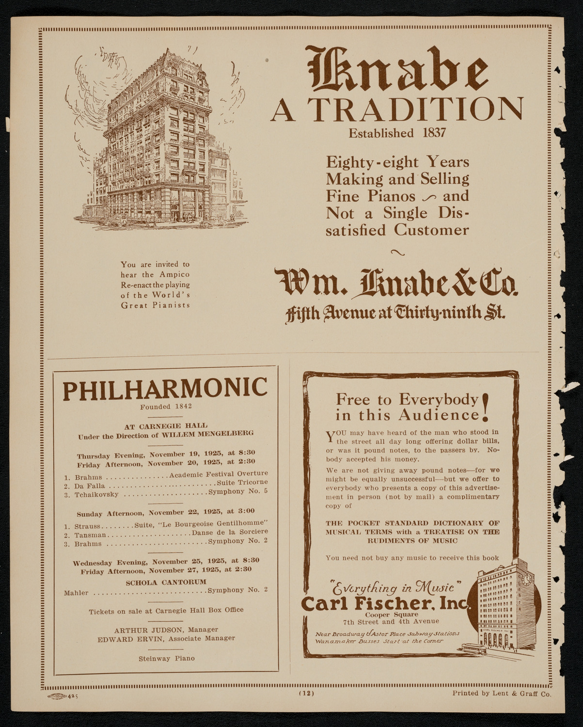 New York Symphony Orchestra, November 19, 1925, program page 10