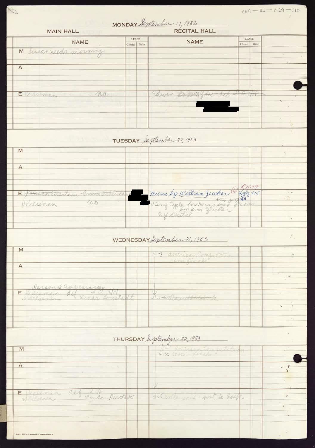 Carnegie Hall Booking Ledger, volume 29, page 10