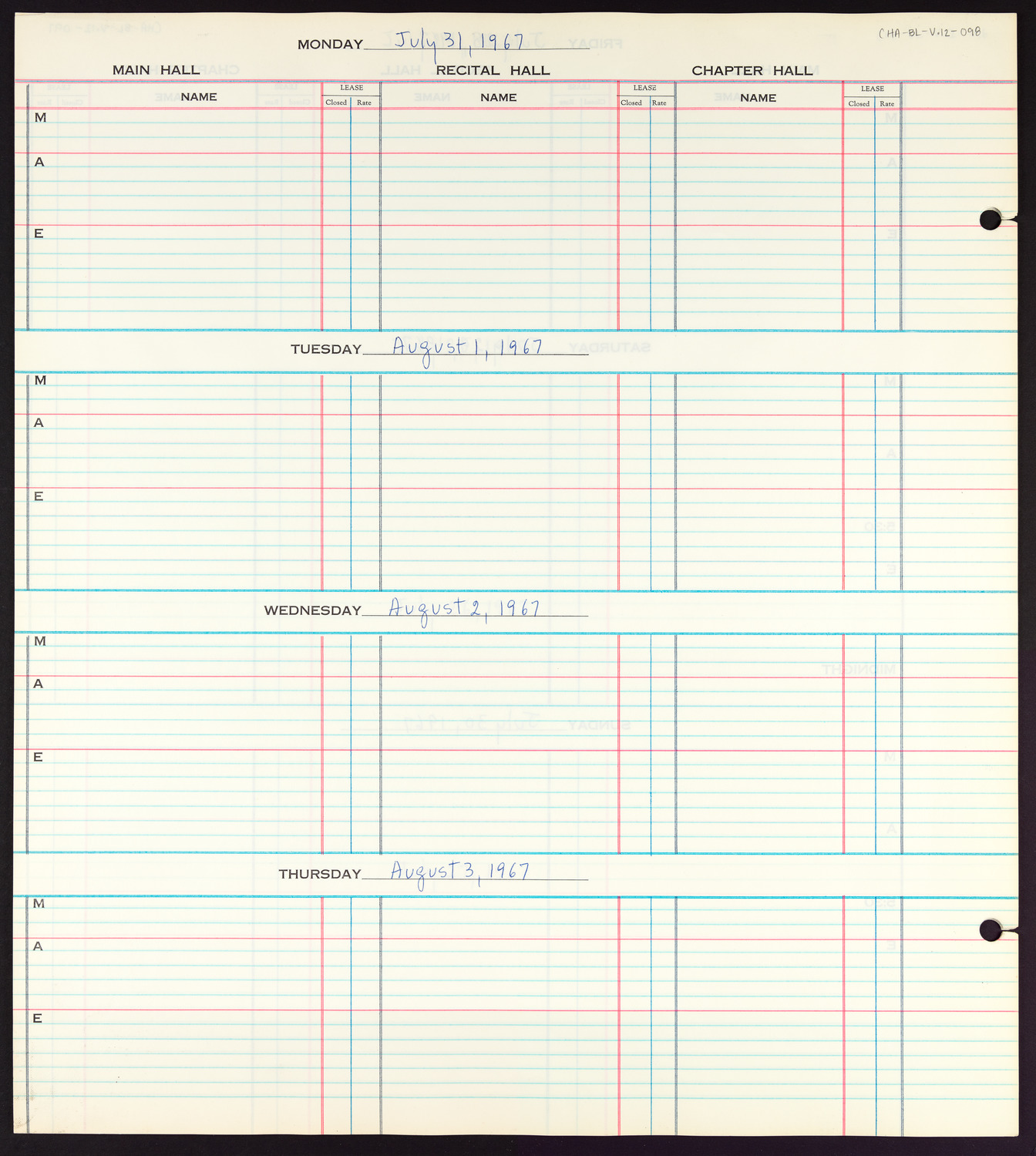Carnegie Hall Booking Ledger, volume 12, page 98