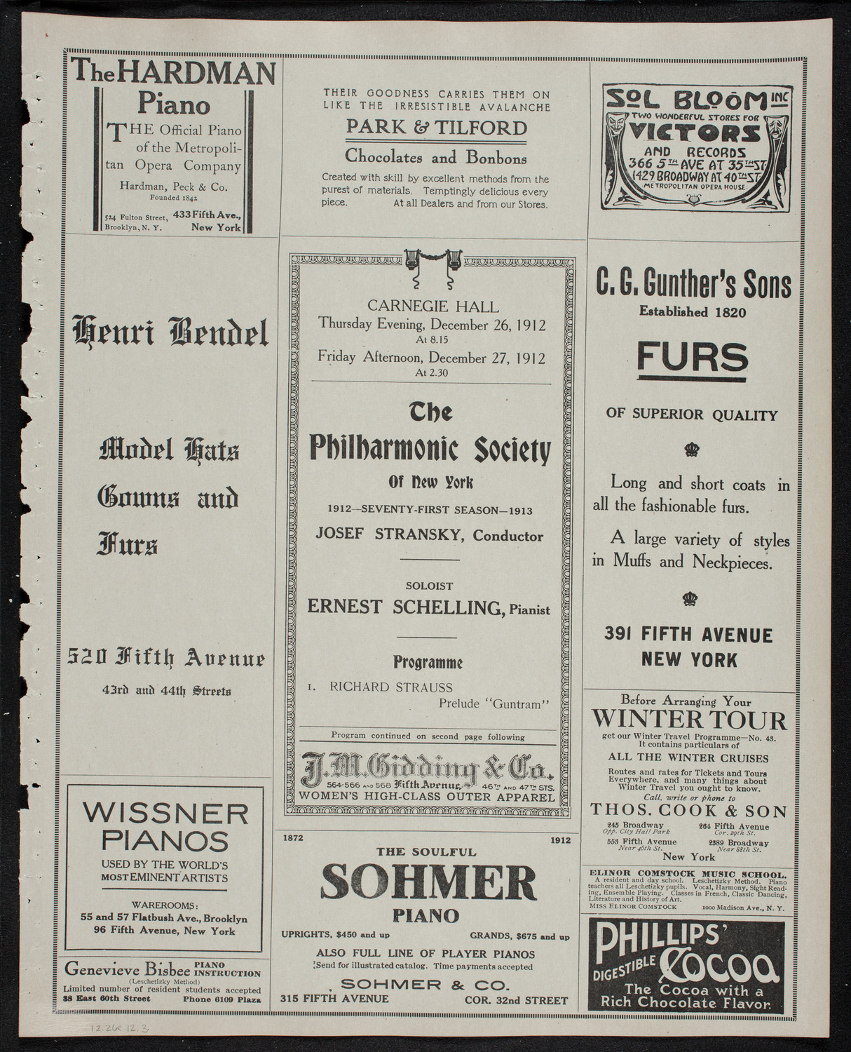 New York Philharmonic, December 26, 1912, program page 5