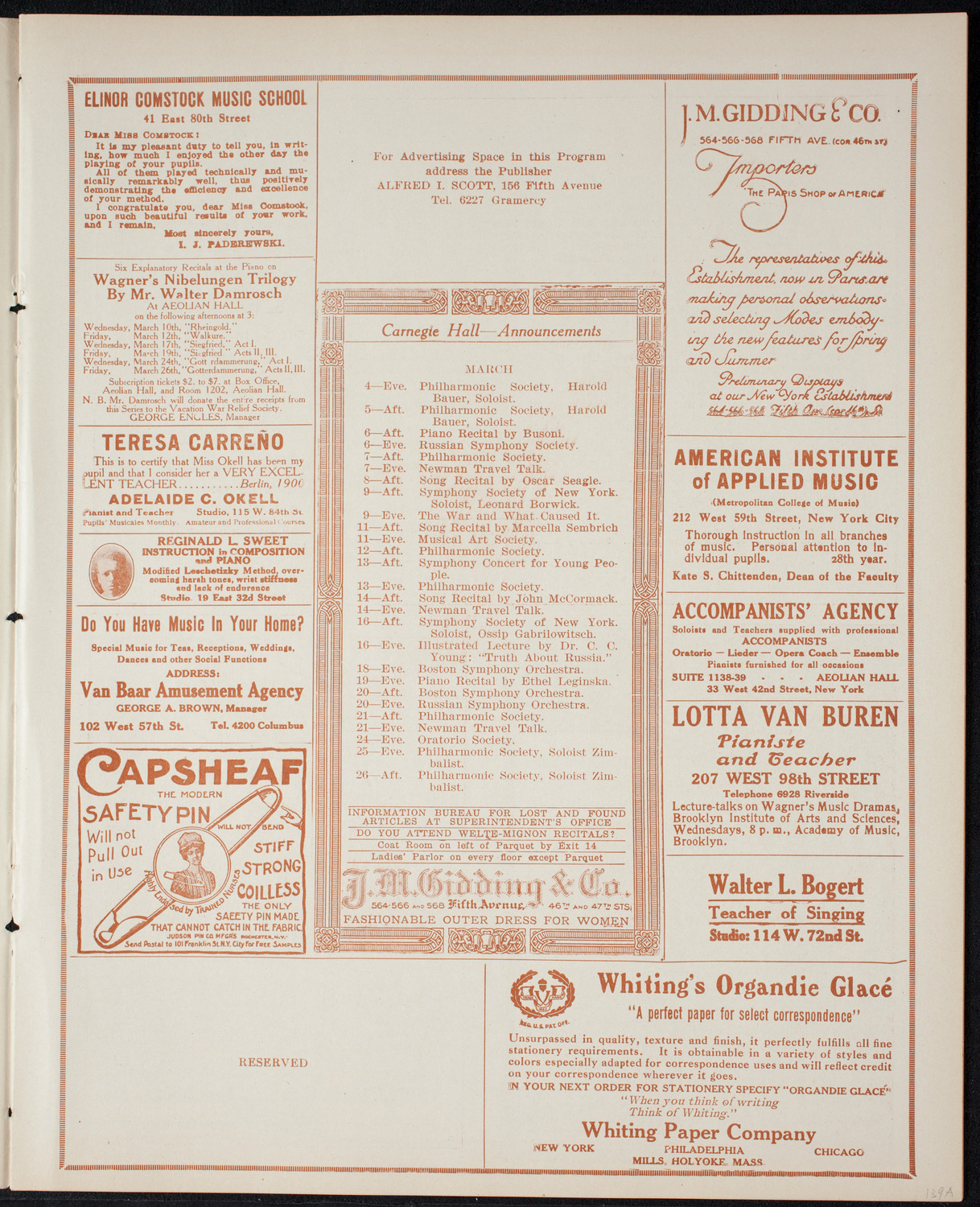 Alice Verlet, Soprano, March 4, 1915, program page 3