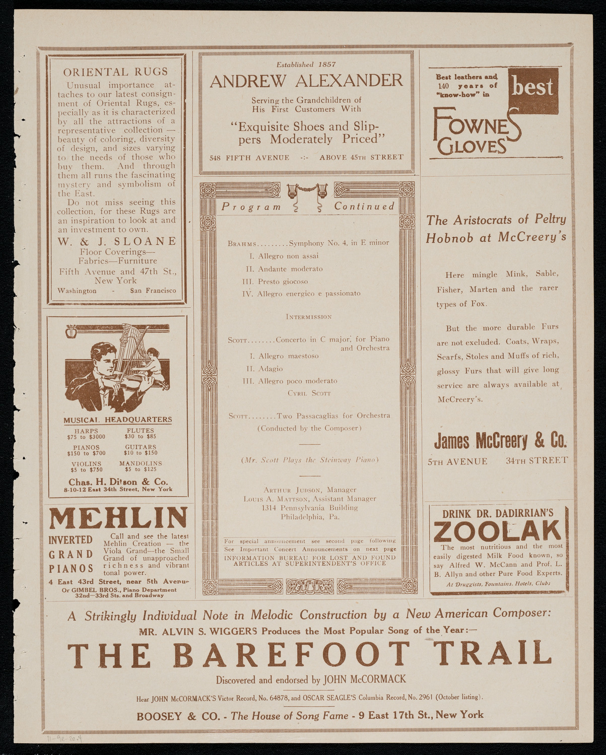 Philadelphia Orchestra, November 9, 1920, program page 7