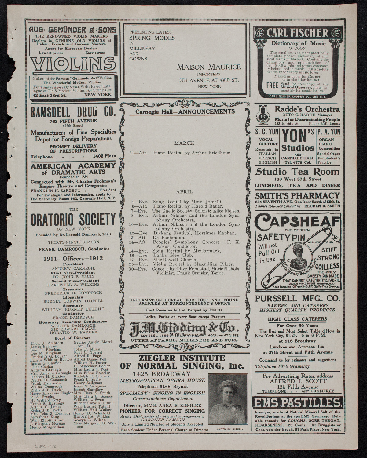 Brahms Festival: New York Symphony Orchestra and Oratorio Society of New York, March 30, 1912, program page 3