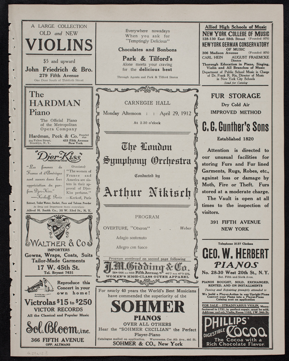 London Symphony Orchestra, April 29, 1912, program page 5