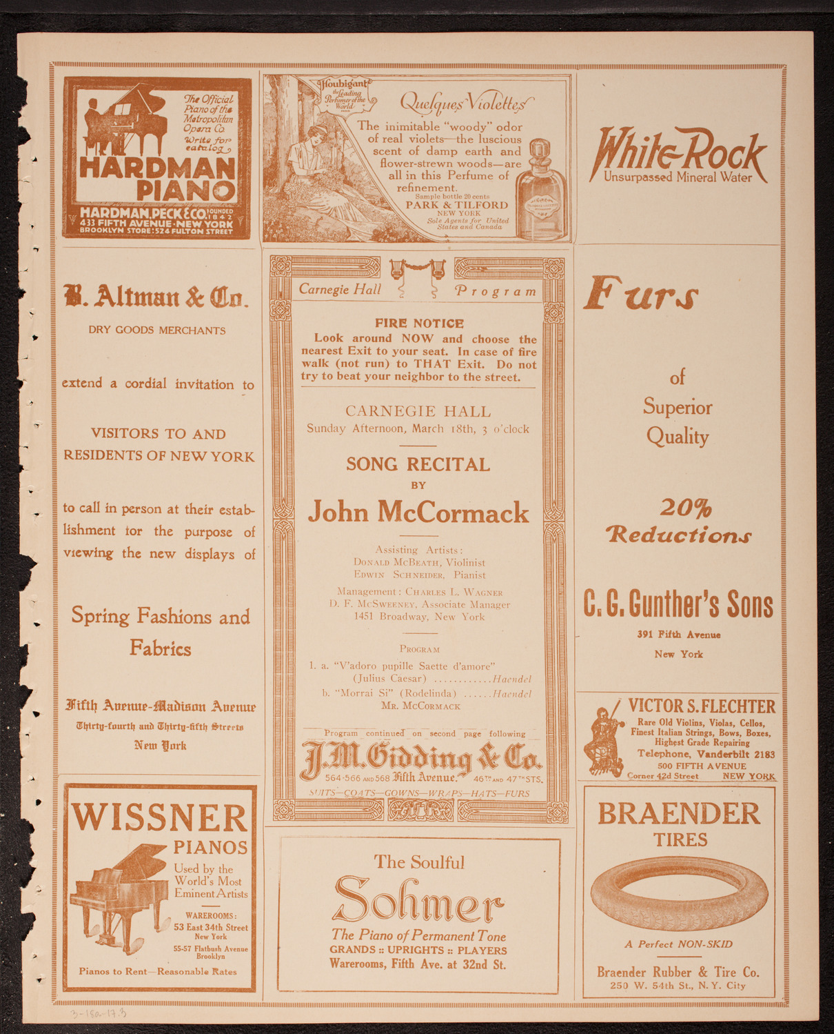 John McCormack, Tenor, March 18, 1917, program page 5