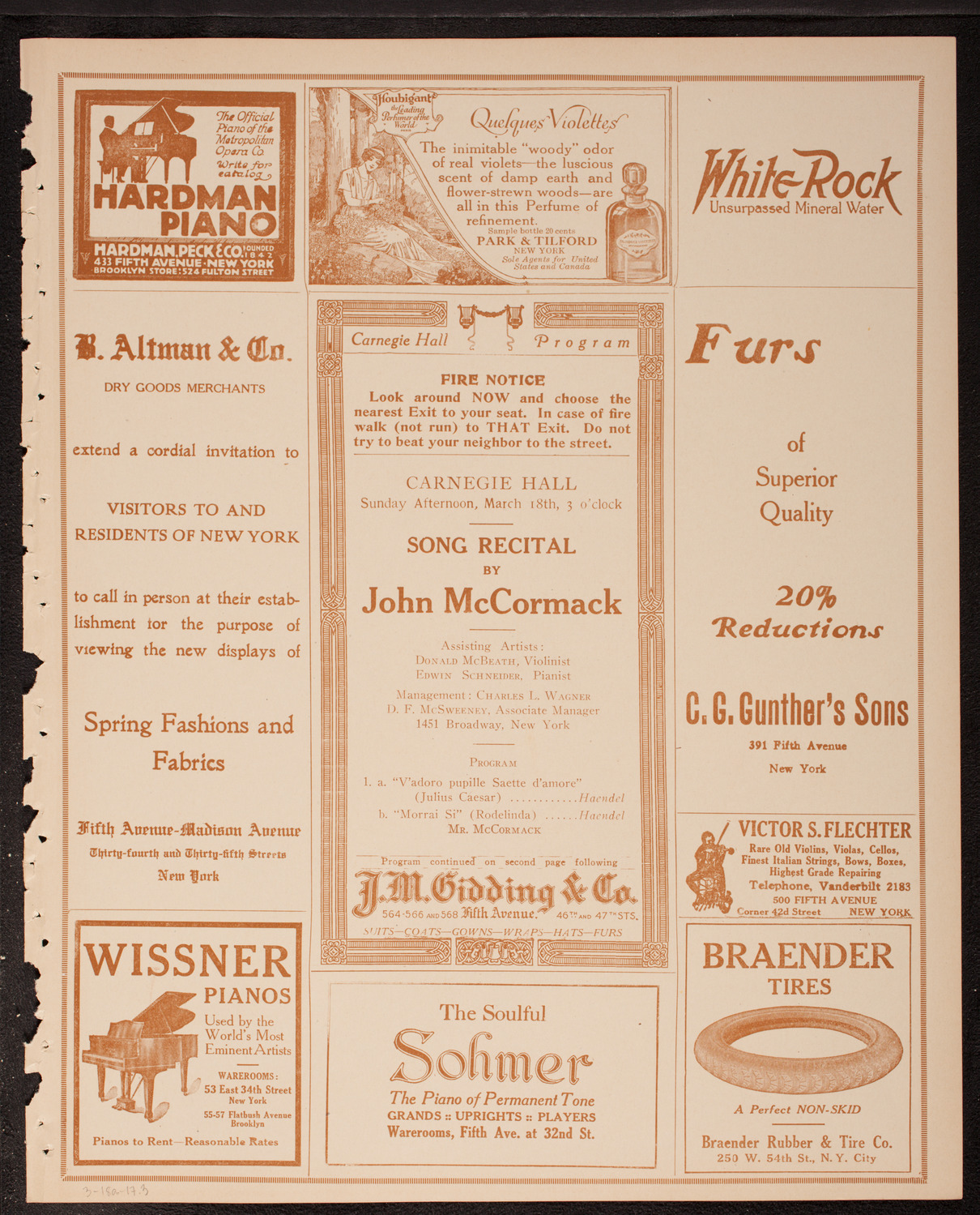 John McCormack, Tenor, March 18, 1917, program page 5