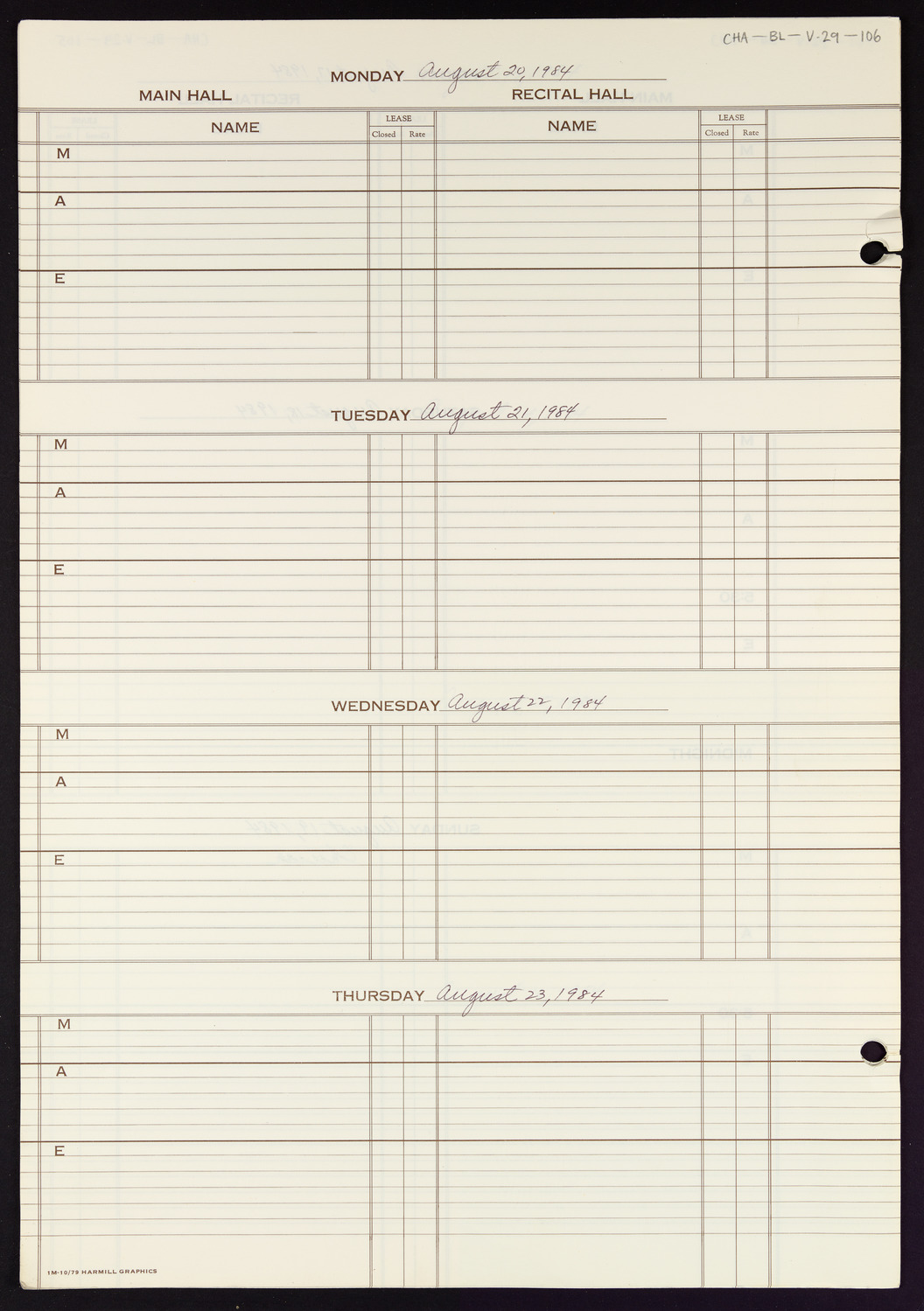 Carnegie Hall Booking Ledger, volume 29, page 106