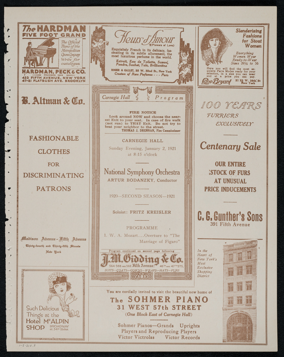 National Symphony Orchestra, January 2, 1921, program page 5