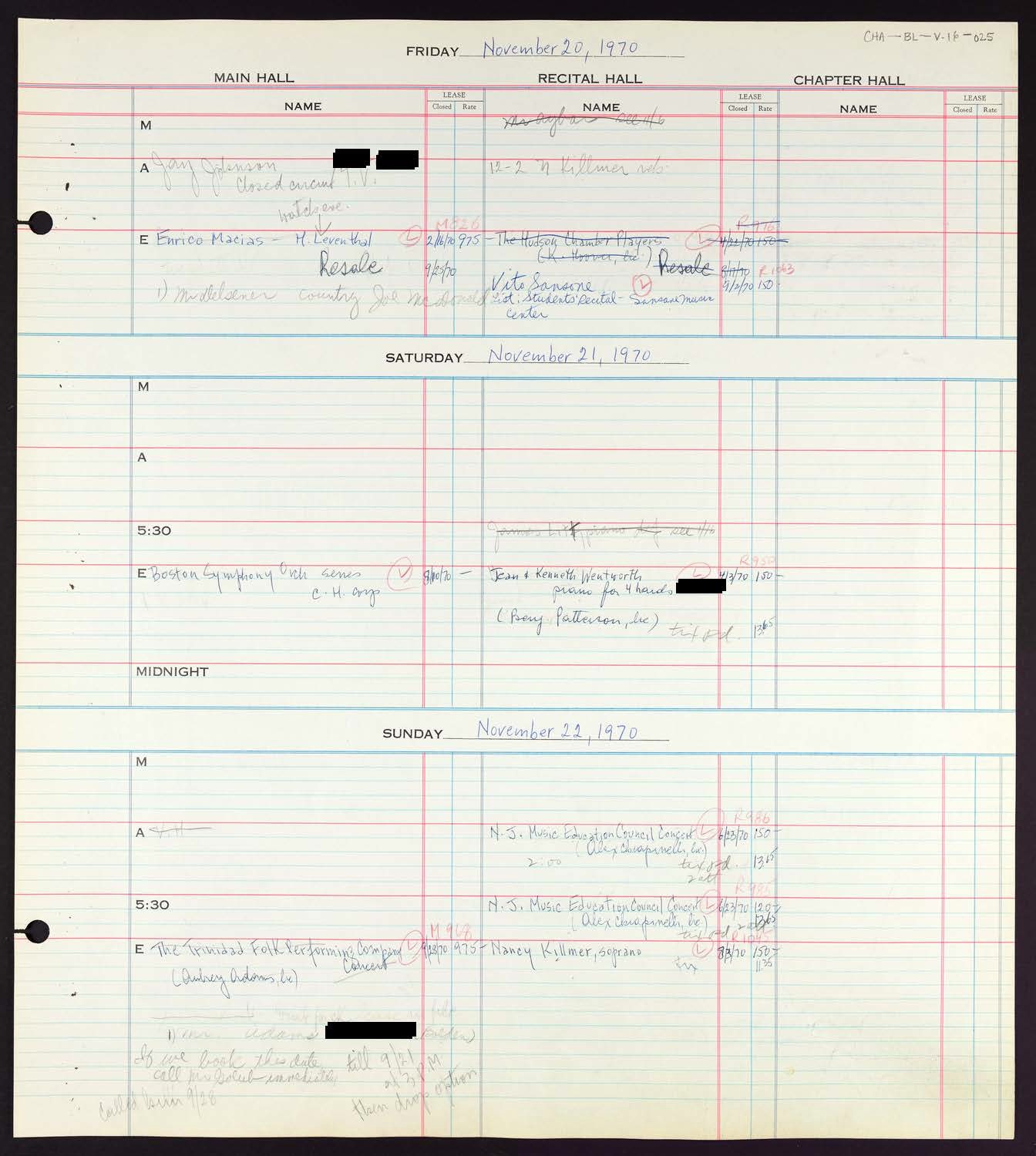 Carnegie Hall Booking Ledger, volume 16, page 25